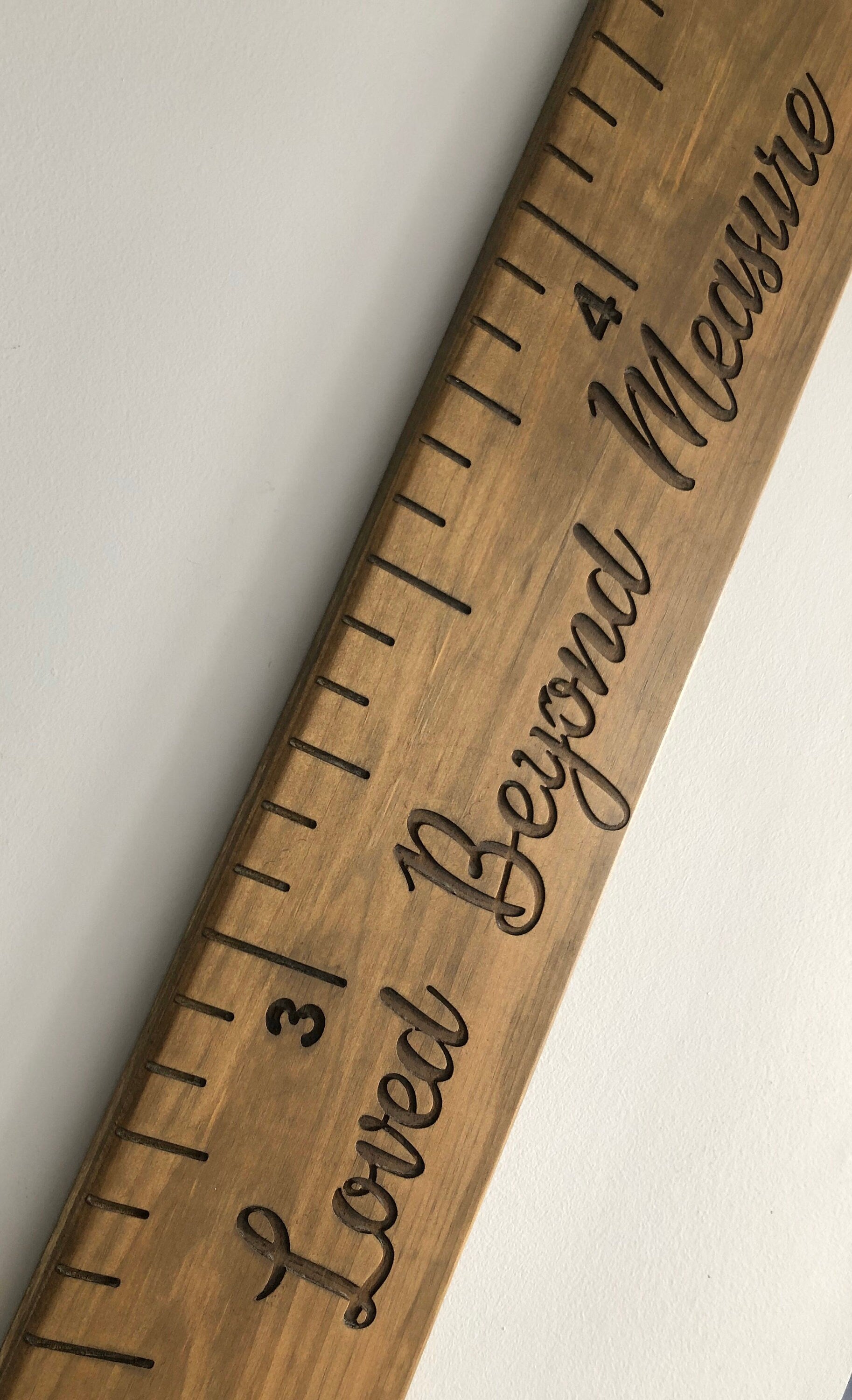 Loved Beyond Measure wooden growth ruler wood growth chart engraved name engraved numbers engraved lines