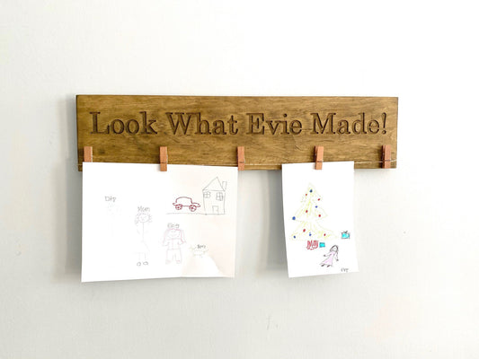 Look what I made sign, art display sign, kids artwork display, child art display, playroom wall art, wooden photo display, engraved